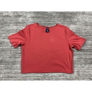 Lands End Shirt Womens‎ Small Petite Red Short Sleeve Cropped Casual